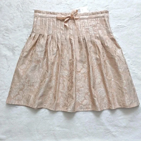 BCBGMAXAZRIA‎ Peach Pink Beige Jacquard Brocade Skirt Lined Metallic Floral Sz S - Picture 2 of 9